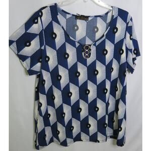 80 PARK *NWT* Geometric Top Size 2X Women Business Casual Plus Blue Black